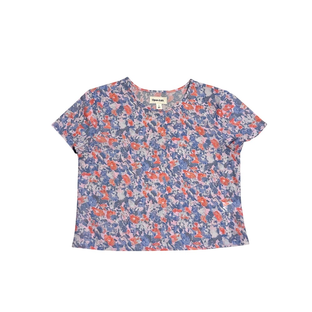 Open‎ Edit Sheer Short Sleeve Tee PINK MULTI FLORAL Size Large
